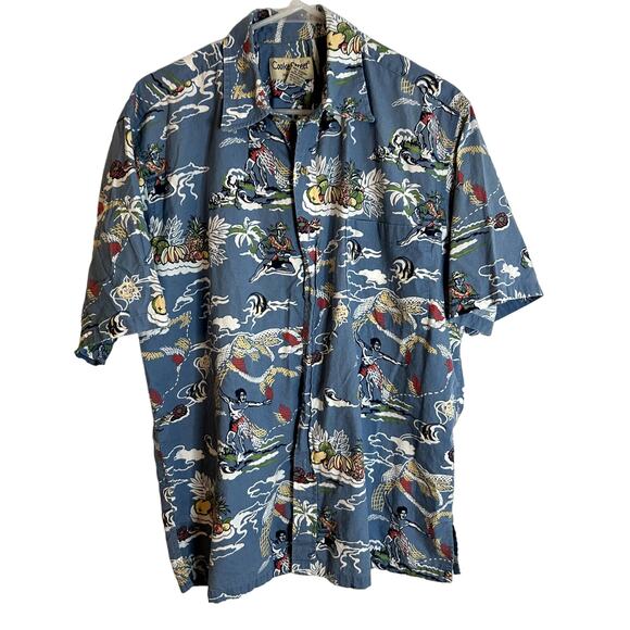 Cooke Street Mens Hawaiian Print Short Sleeve Shirt Size Medium Button Down Blue - Picture 1 of 4